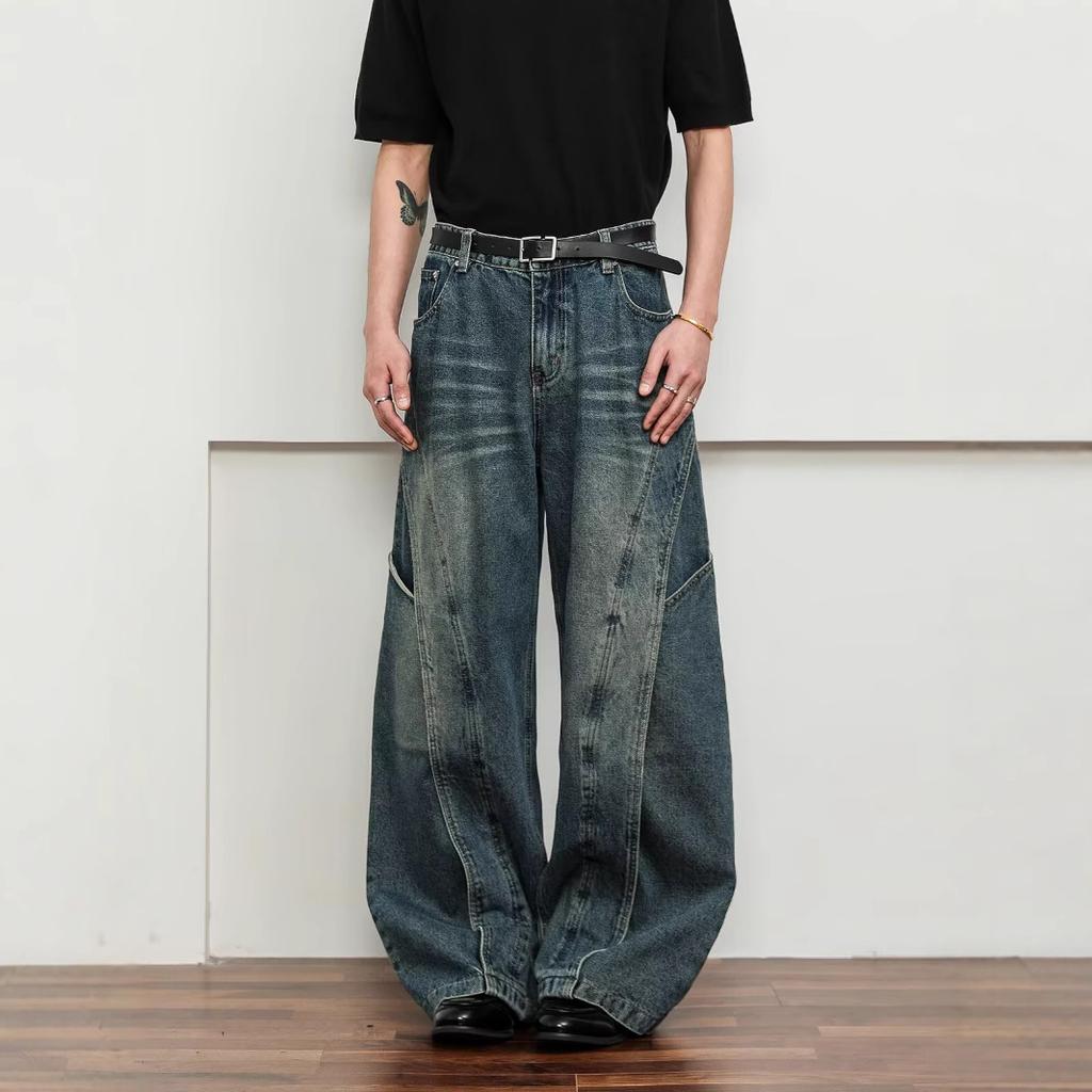New Retro Washed Old Scimitar Jeans Men's and Women's American Loose Wide-leg Long Pants