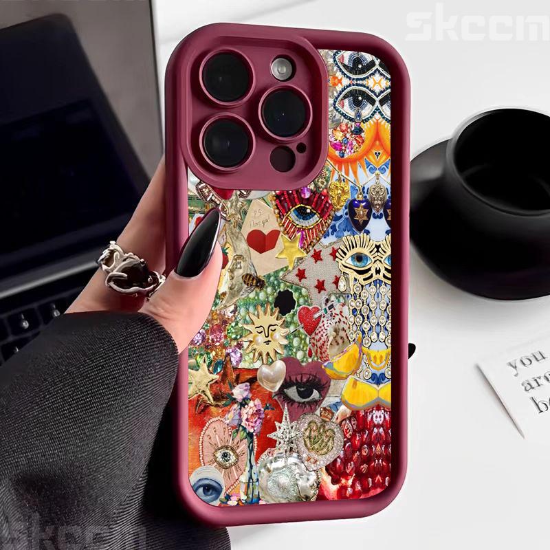 

Глянцевый чехол для телефона с узором сердца «Сглаз» для iPhone 11 12 13 14 15 16 Pro Max 16E XS X XR 7 8 16 Plus Ударопрочная силиконовая накладка iPhone 15