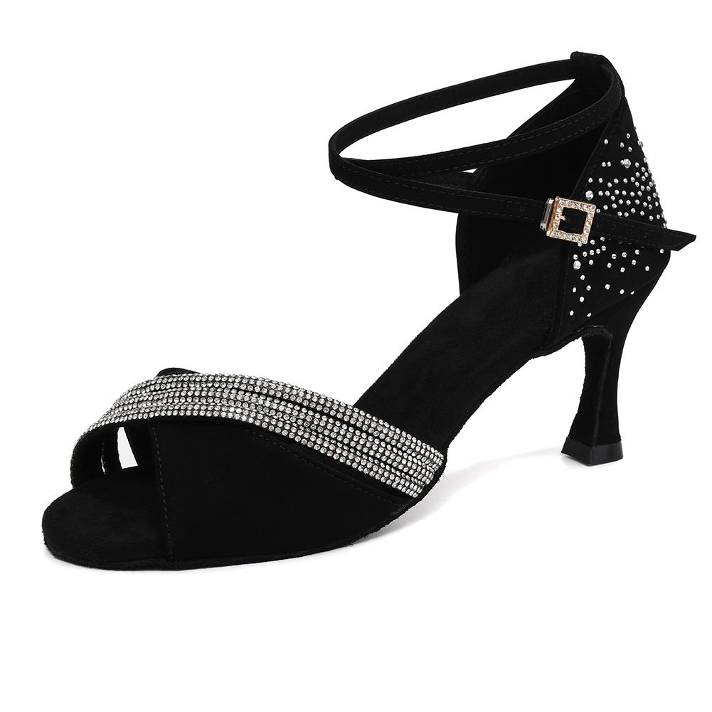 

Женские туфли для бальных танцев, латинские туфли, блестящие стразы, каблук 7 см 41 чёрный