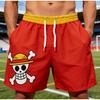 One Piece Luffy Strooien Hoed Piraten Korte Broek, Rood Geel Casual Anime Schedel Logo Sneldrogende Atletische Broek Heren Zomer Strandbroek