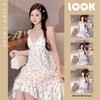 Summer V-Neck Nightdress with Chest Pads - Sexy Bubble Cotton Spaghetti Strap Style: Loose Fit Homewear for Women