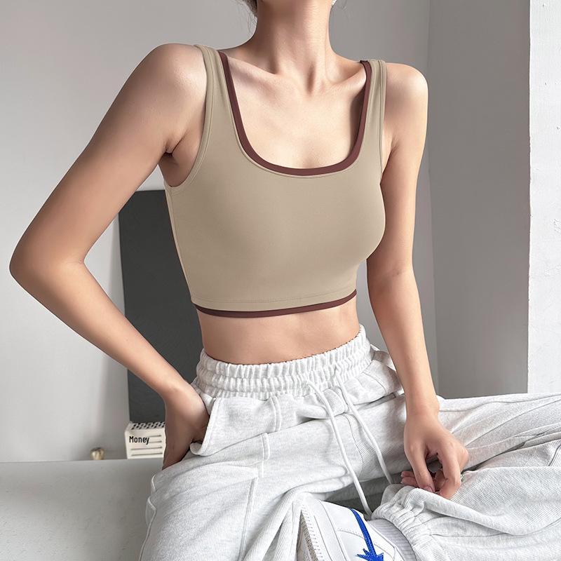 

Женский топ для йоги и спортивный бюстгальтер с высокой поддержкой и цветными блоками Small хаки