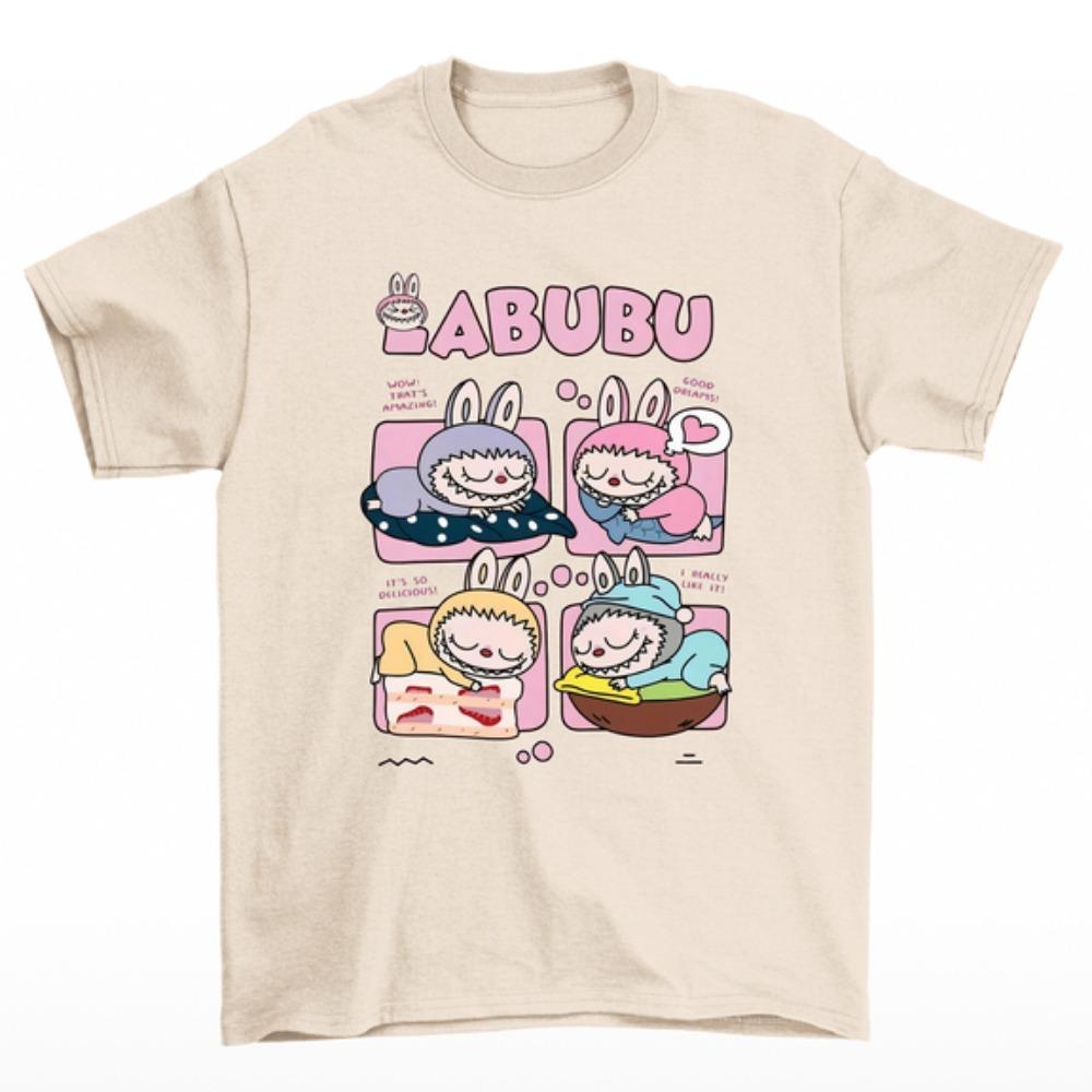 2025 New LABUBU Girl Short-sleeved, Cute Girl Children's T-shirt, 3D Printed Pattern Children's Top, Beautiful Casual Round Neck Clothing