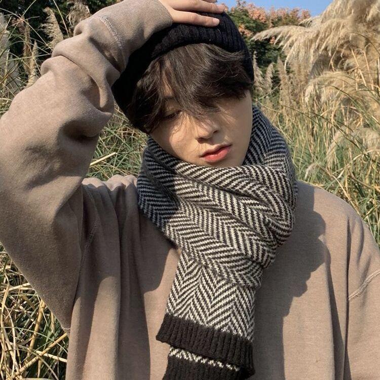 Couple Style Men's Winter Scarf for Young People High-End Student Scarf Winter Japanese-Style