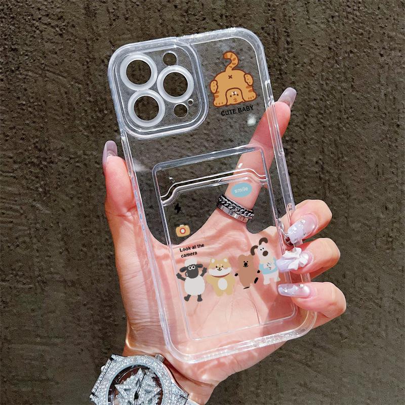 Card Slot Holder Silicone Wallet Pocket Case For Oppo Reno 10 14F 13F 12F Samsung A06 A16 A36 A56 Redmi Note 13 Honor X6A X6B Cover Clear Phone Bumper