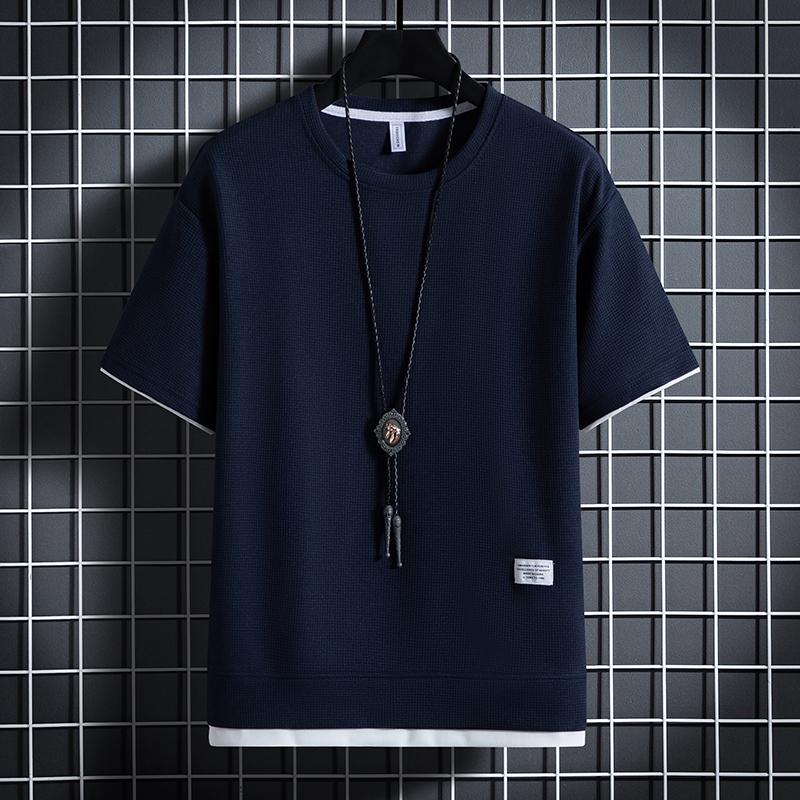 Мужская спортивная футболка сплошного цвета свободные стили размер XXXL темно-синий 1269₽