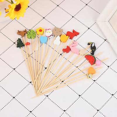 100Pcs Mix Fruit Bamboo Pick Buffet Cactus Leaves Cupcake Fruit Fork Salad Stick