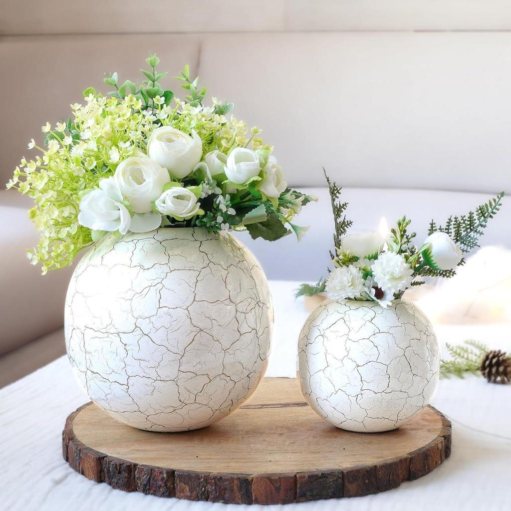 Metal Ball Vase for Home Decor|Round Flower Pot for Bedroom Living Room Office Wedding Birthday Anniversary Festival | Off-White