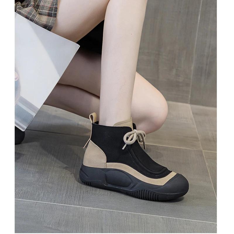 Women's Winter Boots Genuine Leather Ankle Booties Thick Soled Casual Waterproof Plush Warm Cotton Shoes Winter Sneakers Women