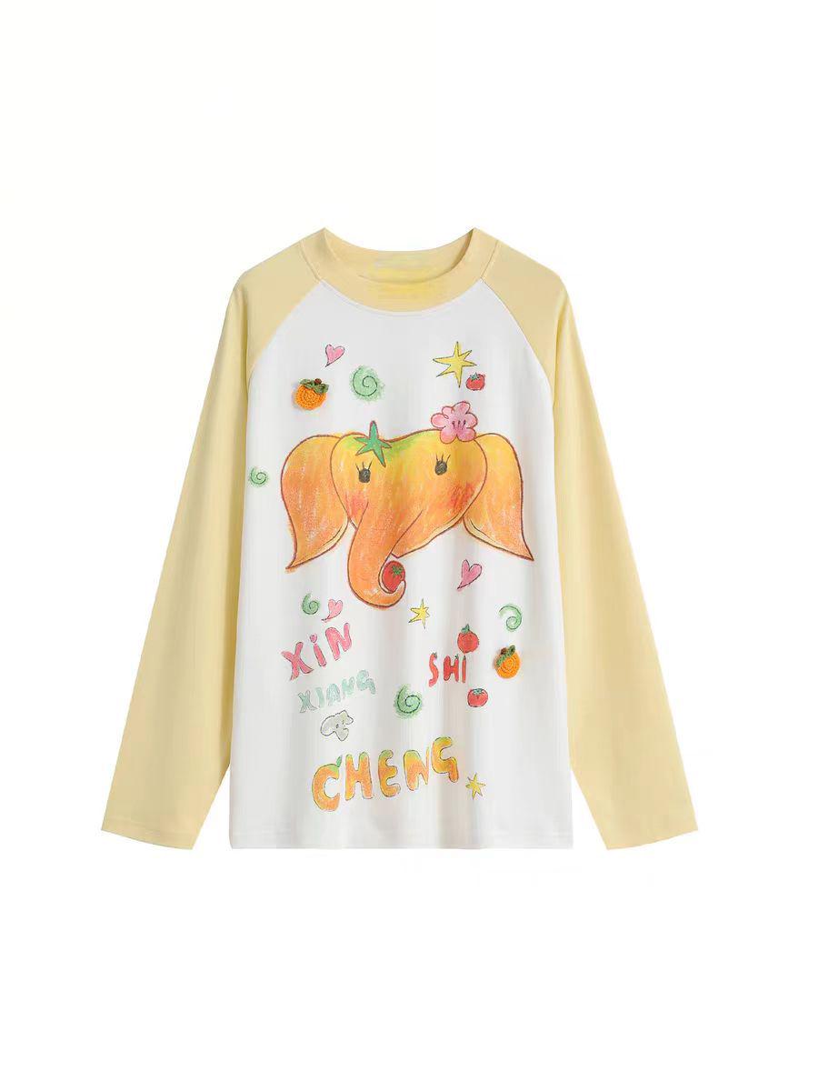 

YB Women s Spring/Summer 2026 Cotton T-shirt with Heart Design, Handmade Decoration, Raglan Long Sleeve Base Layer. S
