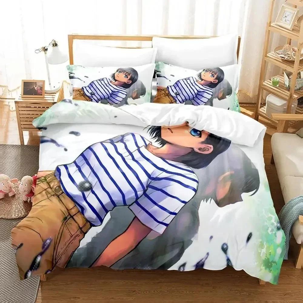 New Summer Time Rendering Bedding Set Cartoon Three-piece Set Adult Kid Bedroom Duvet Cover Sets 3D Kawaii Girls Twin Set