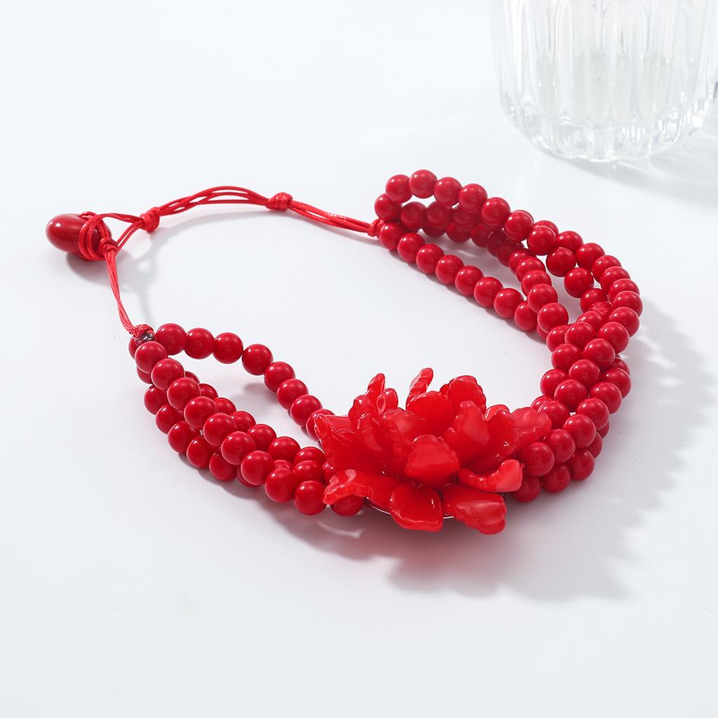 Women's Exaggerated European American Multi-Layer Bead Red Large Flower Necklace Simple Niche Design Jewelry Accessory