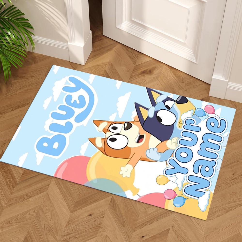 Bluey Customized Name Carpet Perfect for Game Room Dining Room Dormitory Kitchen Anti-slip Rug Decorate Offices Birthday/Christmas Gift