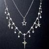 Moderne doppellagige Kreuz-Sterne Zirkon Anhänger Quaste Halskette für Damen Mädchen Schlüsselbein Kette Accessoires Y2K Schmuck Geschenke