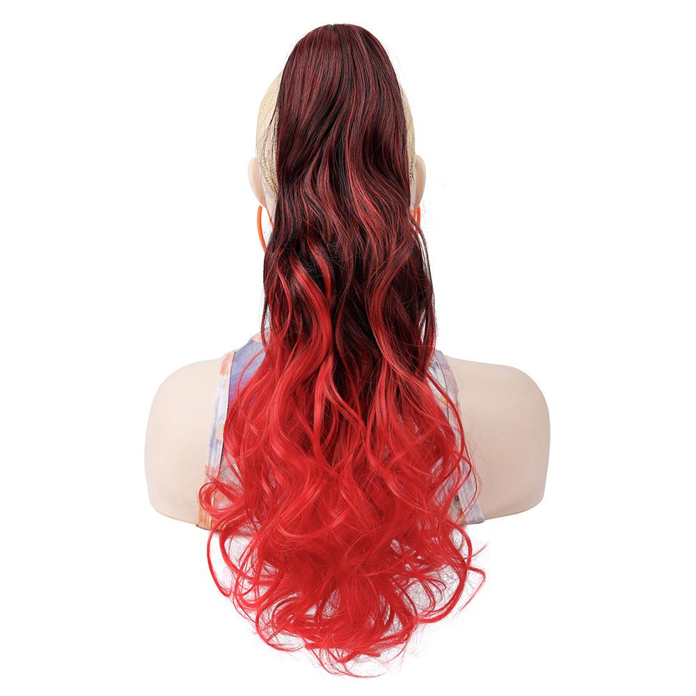 Klammer-Zopfverlängerungen Ombre Gewellt Synthetisches Haarteil Schwarz Grau Blau Rot Farbe Haare für Frauen Sofortiges Volumen Täglich Party