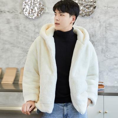 Winter New Men's and Women's Couples Fur Coat Women's Imitation Rex Rabbit Hair Hooded Loose Medium and Long Plush Coat
