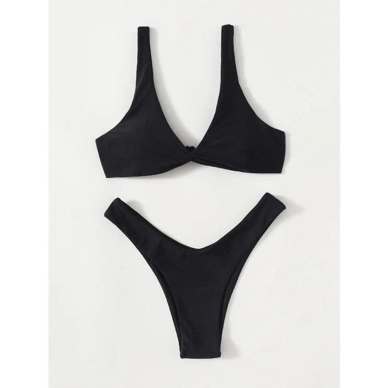 Solid Tie Sexy Bikini 2026 Padded Bra High Leg Bandage Push Up Bikini Set Brazilian Swimsuit Women Swimwear