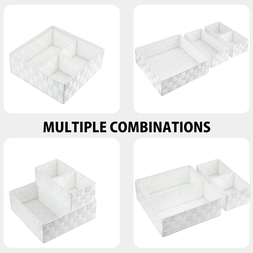 Posprica Textile Storage Box Cube Basket Bin Container Tote Organizer Divider Drawer Closet Shelf Dresser (White)
