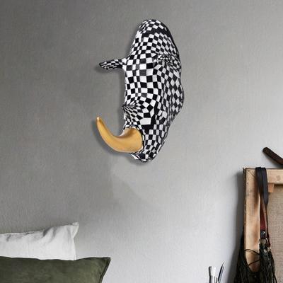 Scultura da Parete Testa di Rinoceronte in Resina a Mosaico 12cm×23.5cm×22cm, Versatile per l'Arredamento del Soggiorno