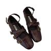 Soft leather version! Retro inner height increase shallow mouth Mary Jane shoes women's design sense cross belt buckle versatile casual single shoes