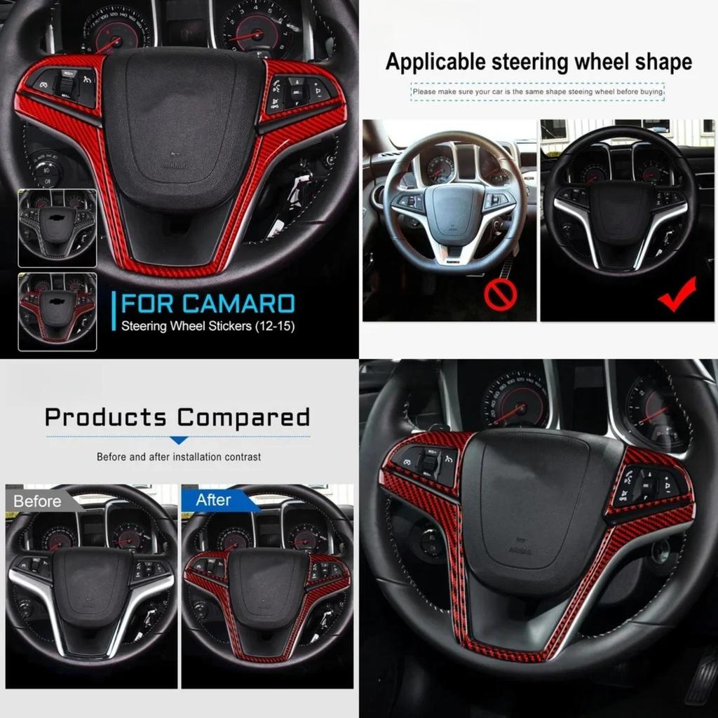 For Chevrolet Camaro 2013-2015 Carbon V-shaped Steering Wheel Button Trim Anti-scratch Interior Sport Decor Mod Car Accessories