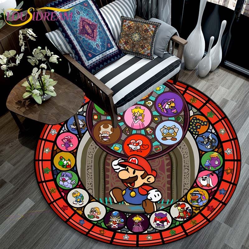 Cartoon Mario Bros Round Carpet Fashion Cartoon Pictures Printed Round Area Rugs Parlor Bedroom Floor Mat Rugs for Bedroom