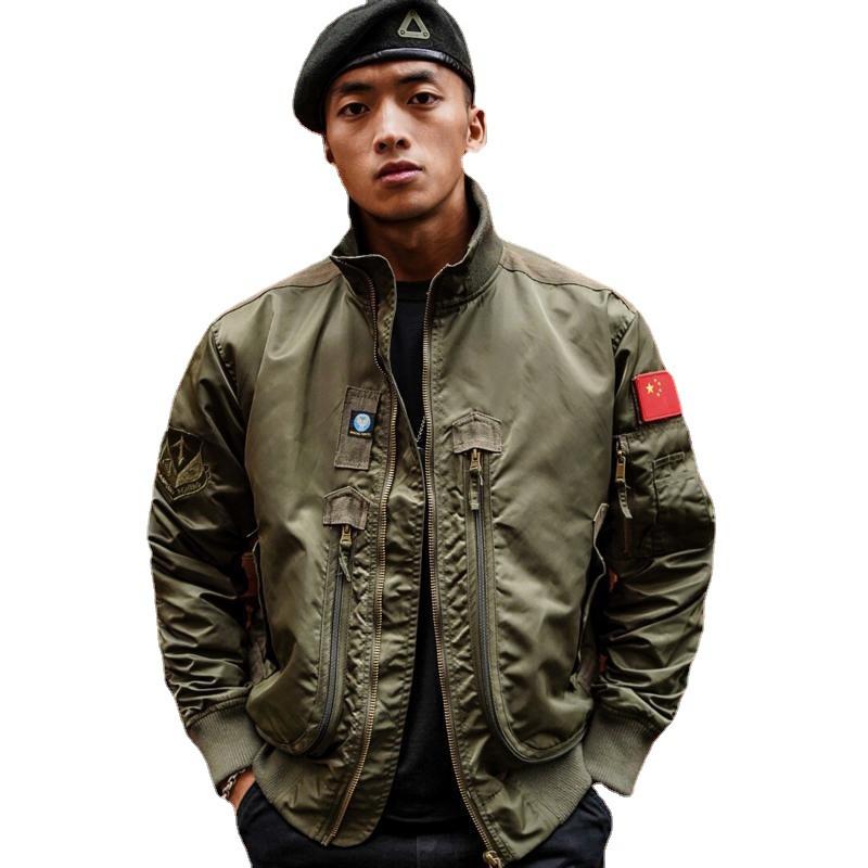 

Куртка-бомбер в стиле милитари, мужская, с несколькими карманами, на липучке, с воротником-стойкой, бейсбольная куртка 3XL