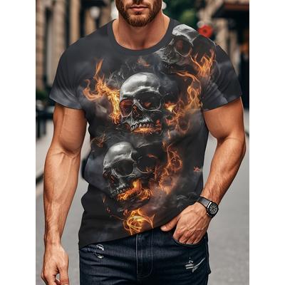 Men's 3D Digital Printing Gothic Skull Flame Pattern T-Shirt