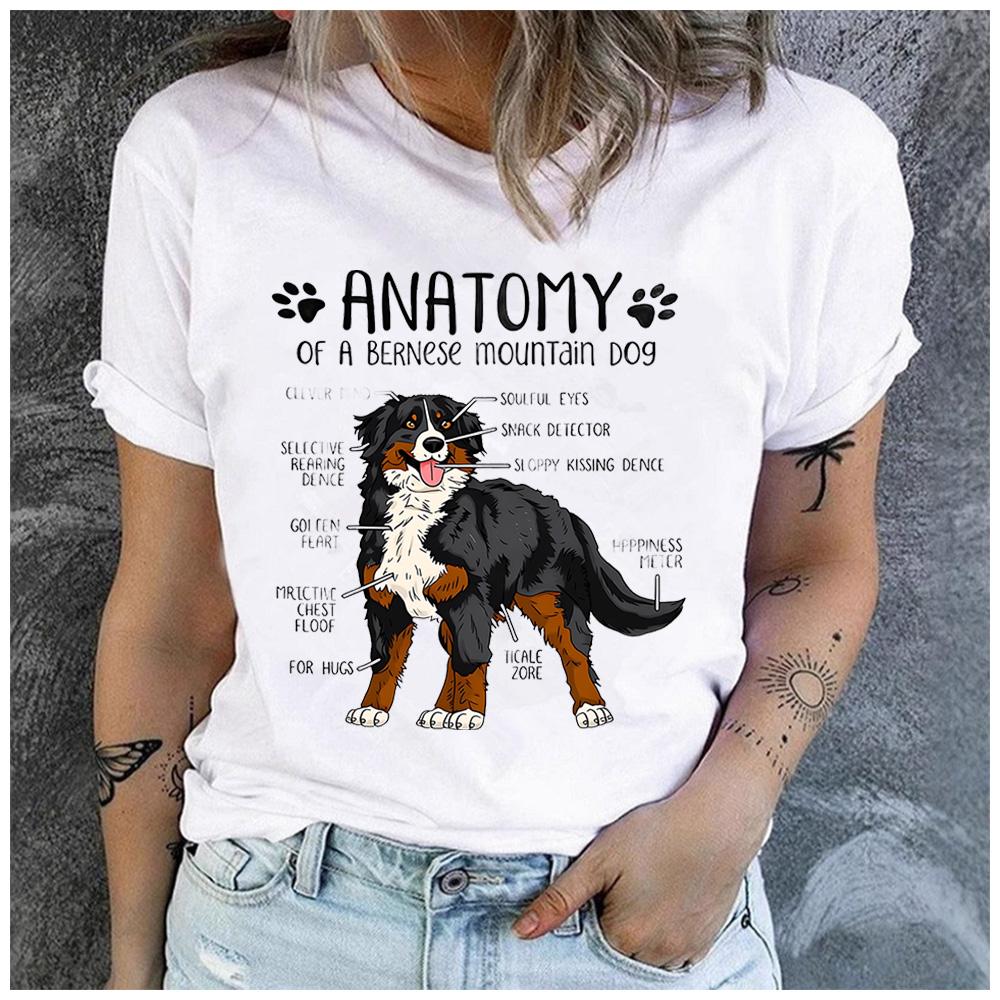 Cotton Anatomy Of A Bernese Mountain Dog Graphic T Shirt Women Funny Pet Dog Print Short Sleeve Tee Gift For Bernese Dog