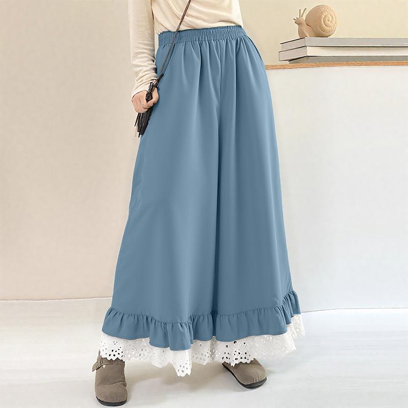 

ZANZEA Женские повседневные свободные брюки с кружевной вставкой и эластичной талией S синий