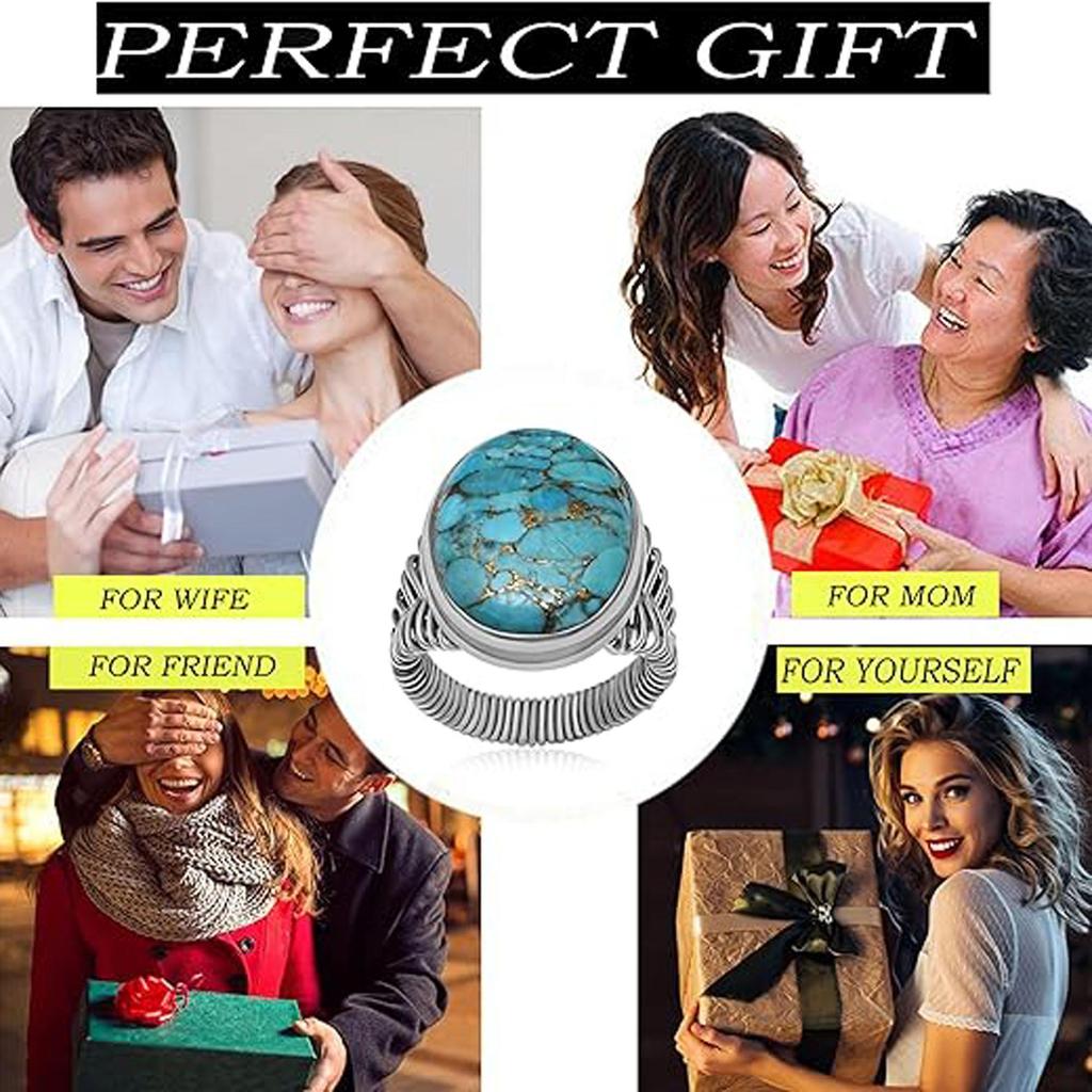 Copper Turquoise Gemstone 925 Sterling Silver Split Shank Wired Wrapped Rings Jewelry For Women HR-180