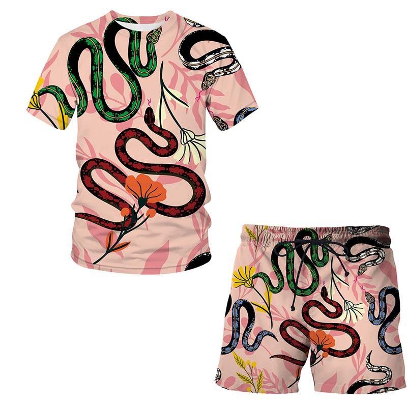 European and American Amazon Summer New Colorful Patterned 3D Print T-shirt Men's Casual Short Sleeve Shorts Short Sleeve Set