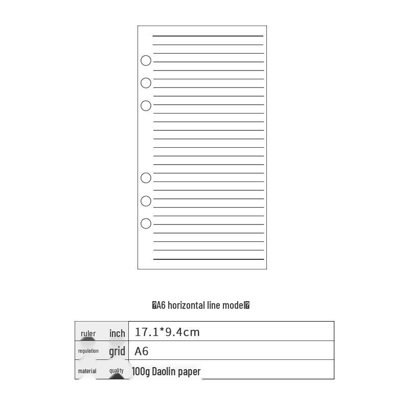 A6 6-Hole Notebook Refill: Blank, Grid, Lined Pages for Student Diaries