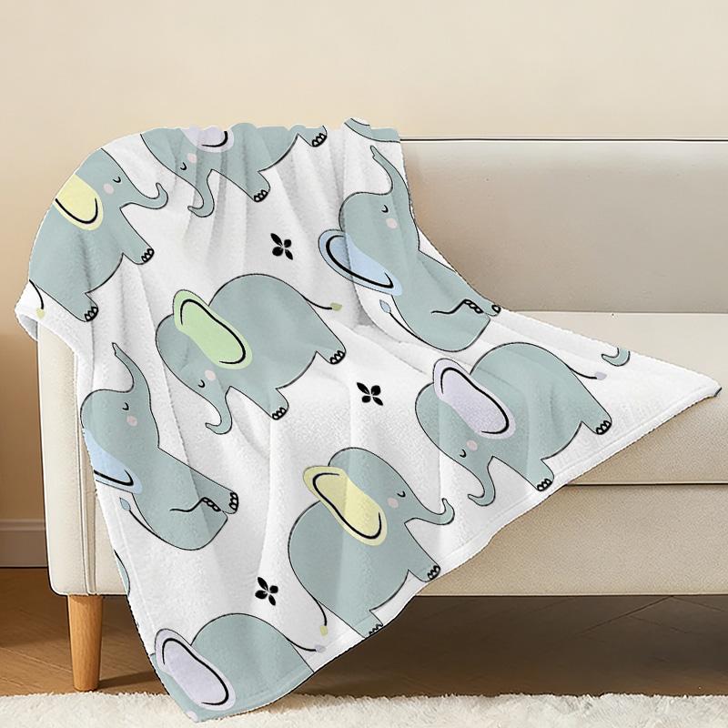 Maternity Flannel Throw Blanket - Anti-Pill, Soft Cartoon Elephant, Warm All-Season Home Nap, Festive for Christmas & Halloween
