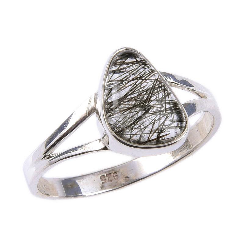 Natural Black Rutile Gemstone Handmade 925 Solid Sterling Silver Ring S.10 c3l16