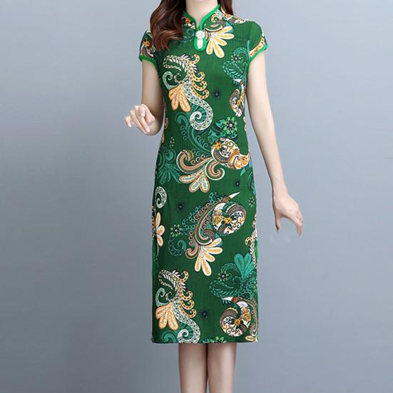 Lady Cheongsam Chinese Style Vintage Stand Collar High Split Summer Qipao for Stage Show