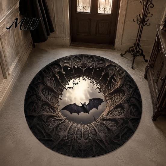 Indoor Holiday Theme Rug Halloween Round Area Rug, 3D Optical Illusion Doormat for Living Room, Scary Floor Mat Non Slip Absorbent Mat, Washable