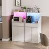 Cabinet - Wooden sideboard, 2 AC power ports/2 USB ports, Bluetooth LED light strip, single drawer, white.