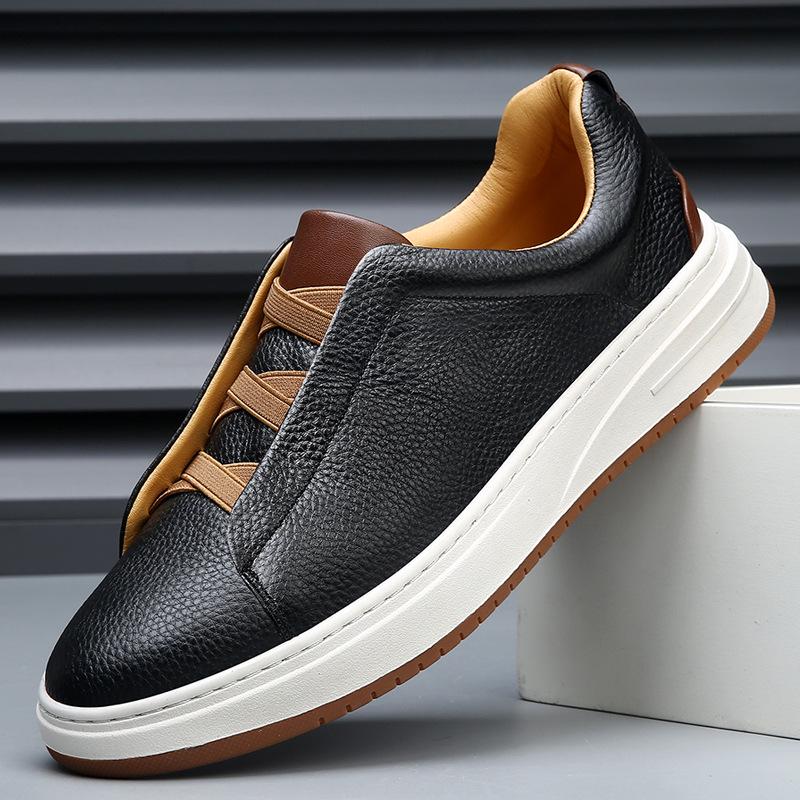 Herren Europäische High-End Weiße Leder-Sneaker - Dicksohlige, Slip-On Freizeit-Herbstschuhe