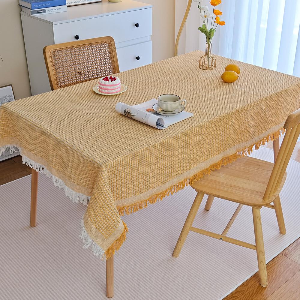 Waffel-Tischdecke Baumwollgarn gefranst kleine frische Atmosphäre Dekorationsstoff Esstischstoff Tischdecke Kaffeetisch-Tischdecke