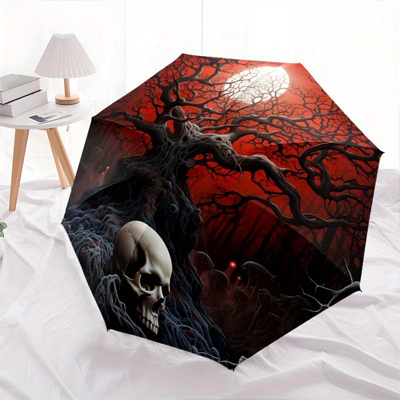 

1pc Moonlit Skull amidst Twisted Trees Automatic Folding Umbrella - 3 Folding Design, Vivid Cartoon Pattern, Suitable for Outdoor Activities, A G