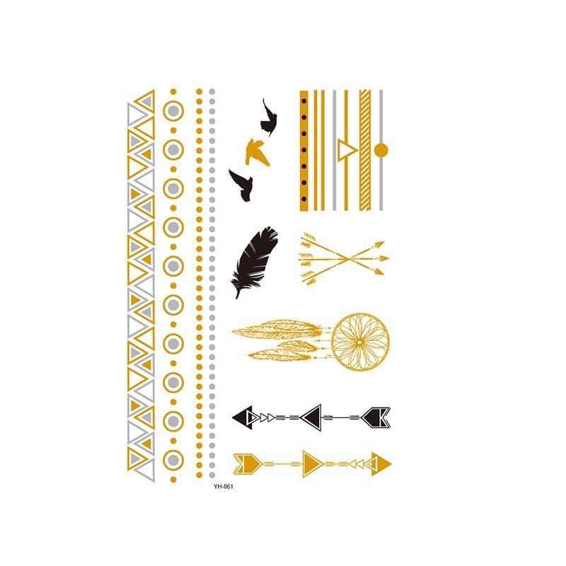 Yh Retro Large Bronzing Tattoo Sticker Waterproof Tattoo Sticker Amazon Set Hot Silver Color Printing Sticker