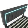 Upholstered LED Double Bed with USB Type C Charging and LED Lighting, Storage Bed Frame Linen Youth Bed 140x200 with Slatted Frame (Without Mattress)