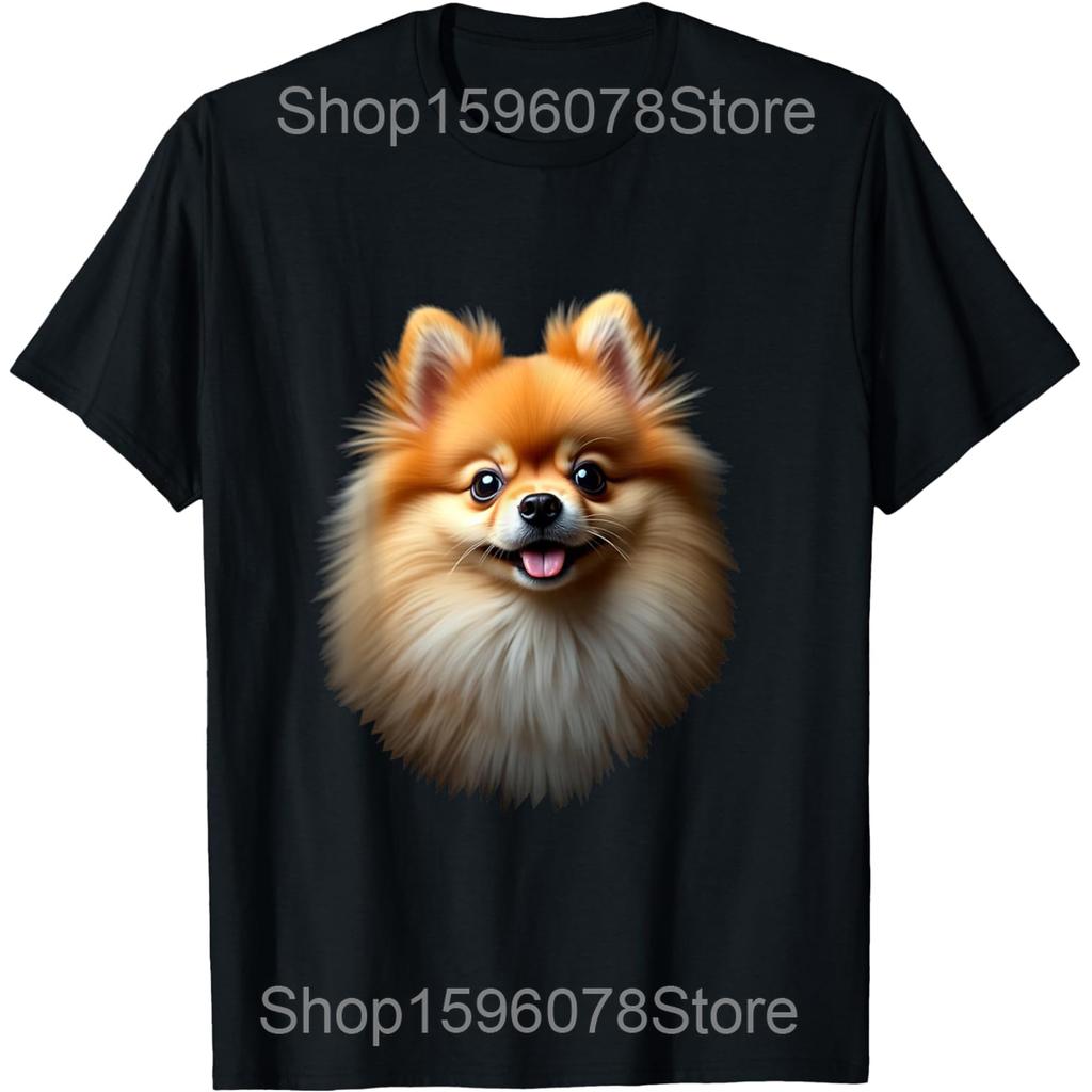 Black Pomeranian Dog Pom Face T Shirts Men Women Pure Cotton Humor Streetwear Tee Shirt Short Sleeve Unisex Loose Clothing