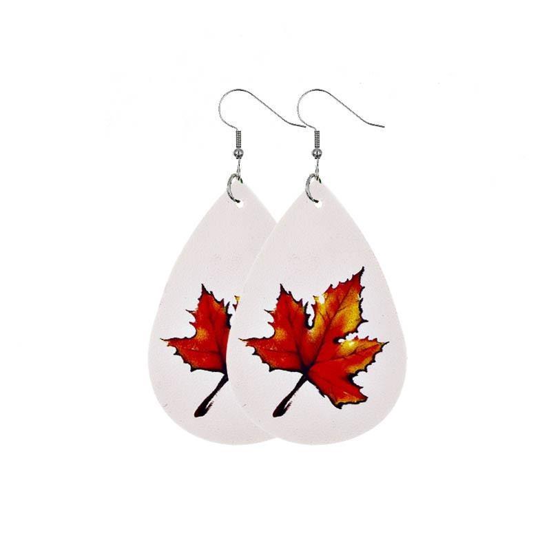 Fall Thanksgiving Earrings Leather Pumpkin Leaf Shape Leather Earrings