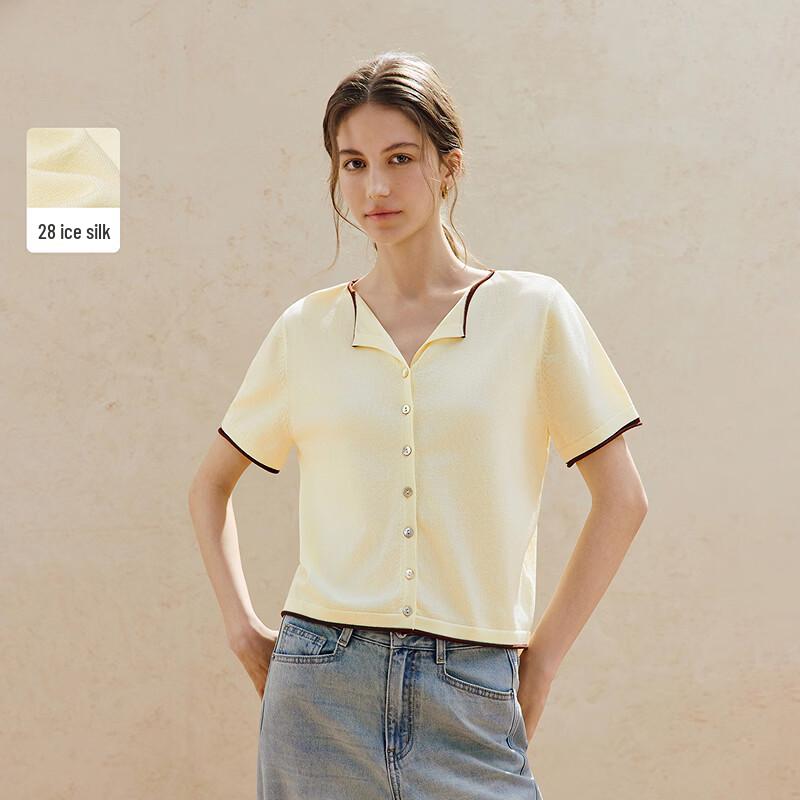 INMAN Women s Ice Silk Color-Block Short Sleeve Knit Cardigan M