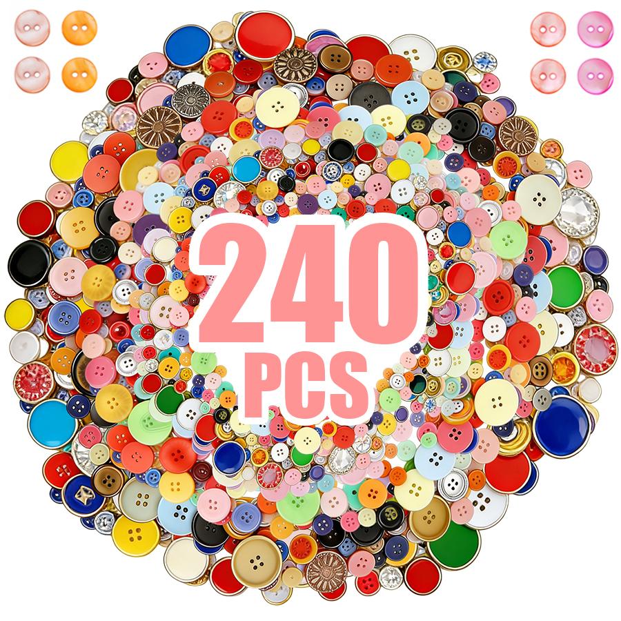240-teiliges Kunststoffknopf-Set (0,7–2,5 cm) – Mehrfarbig & Mehrgrößen, Ideal für DIY-Bastelarbeiten, Nähen, Stricken & Bekleidungsdekorationen