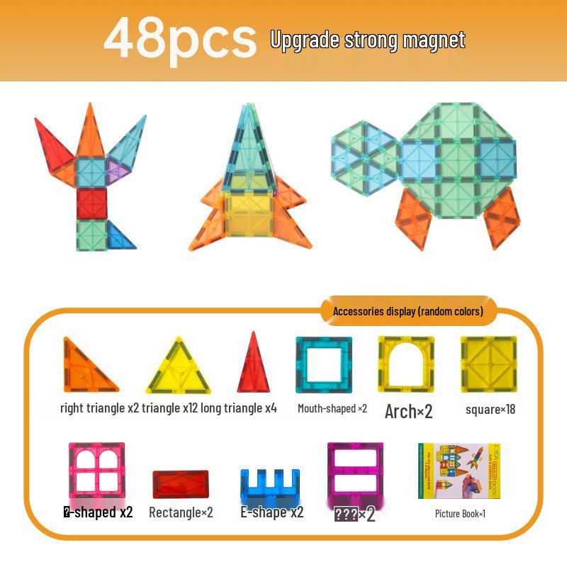 Stained Glass Magnetic Tile Set: Strong, Fun Assembly Building Blocks for Early Education Ages 3-6