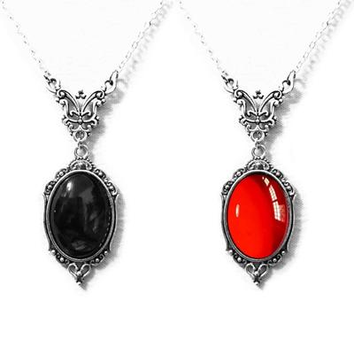 Gothic Blood Red Stone Necklace For Women Men Vampire-Embossed Witch Butterfly-Necklace Vintage Black Stone Necklace