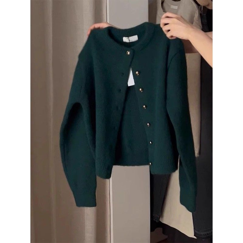 

Европейские товары Темно-зеленый Классический стиль круглый вырез Мягкий Клейкий Енот Бархат Трикотаж Свитер Кардиган Пальто Топы Женщины Осень Зима Dark green 2XL